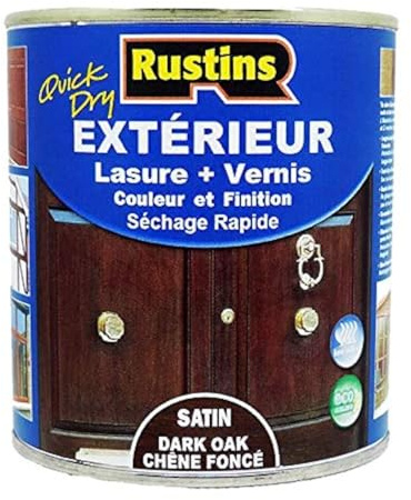 Rustins - Holzbeize außen und innen Eiche dunkel schnelltrocknend und seidenmatt plus Lack 1 Liter - 7,5 m²