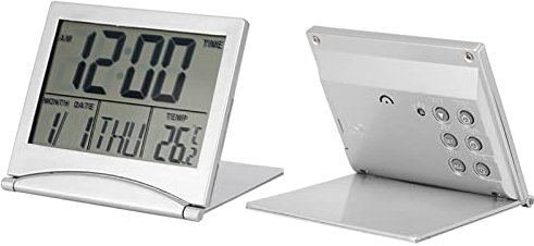 Sveglia Digitale da Viaggio,Sveglia Portatile Pieghevole da Viaggio LED Calendario della Temperatura Snooze Calendario Pieghevole e Temperatura e Timer Orologio LCD con Modalità Snooze, Sveglia