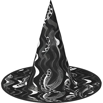 ZISHAK Schwarz-weißes Schlangenhautmuster, trendiger Halloween-Hexenhut für Damen – ultimativer Partyhut für das beste Halloween-Kostüm-Ensemble