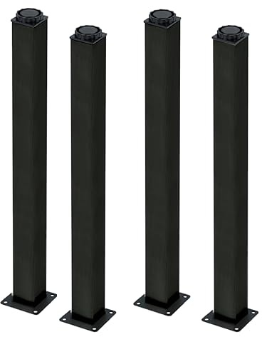AZERODESIGN - Confezione da 4 gambe per tavoli e mobili-gambe tavolo quadrate da 60 x 60 mm, gambe per mobili-gambe regolabili, colore nero opaco-misure lunghezza 71 cm, 83 cm e 87 cm (87 cm nero)