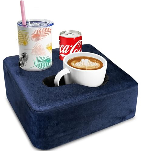 Nisdoing Couch Cup Holder Pillow Tray & Caddy - for Sofa, Bed, Car, Man Cave | Keep Drinks at Hand & Spill-Proof Accessories for New Parents, Camping, Park, Boat, Beach - Navy Blue