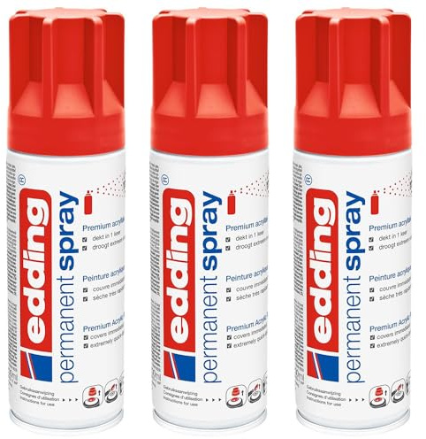 EDDING Lot de 3 Sprays Peinture Acrylique Permanent 5200 Rouge Mat