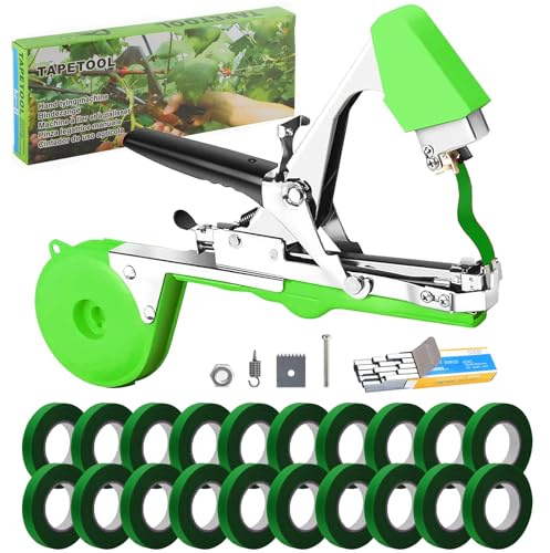 Machine À Taper Nouer Branches, Pince à Lier pour Vigne Attaches Plantes Jardin Outillage De Jardin avec 20 Rouleaux de Ruban Adhésif pour Tomates Vignobles Arbres Fruitiers Légumes Fleurs Plantes