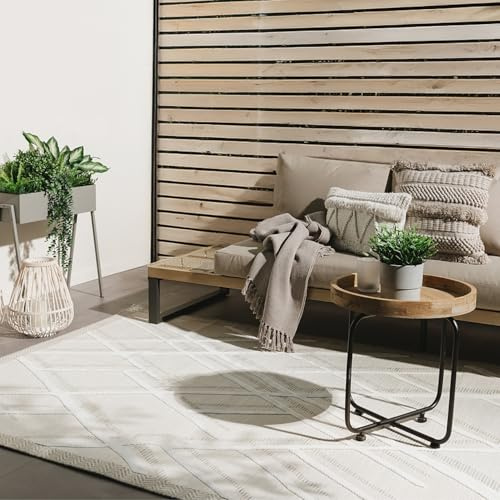 benuta Basic In- & Outdoor Teppich Flora - Creme 120x170 cm - Geometrisches Design - Wetterfest & UV-beständig - Für Balkon, Terrasse, Garten - Küchenteppich & Wohnzimmerteppich - Pflegeleicht Robust