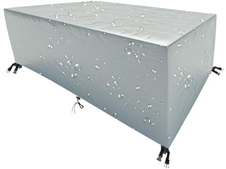HNKDKJ Funda Mesa Exterior Impermeable 140x90x80cm/LxWxH Funda Muebles Jardin Tejido 420D Oxford Funda Protectora Muebles Jardin Anti-UV Plata Funda Sofa Exterior Protector para Patio Muebles