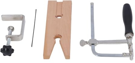 Kit de Corte de Joyería 3 en 1, Marco de Sierra Ajustable con Abrazadera de Ranura en V, Juego de 12 Cuchillas para Hacer Joyas con Abrazadera de Pasador de Madera, Herramientas