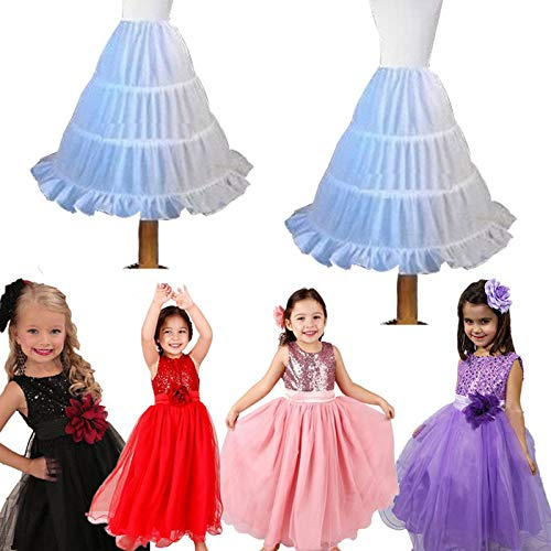 LYSINK Kids Petticoat Single Layer Solid White 3 Hoop Ruffle A-Line Half Slip Underskirt Wedding Accessorie for 5-10T Girls (Ba White, 5_years-10_years)