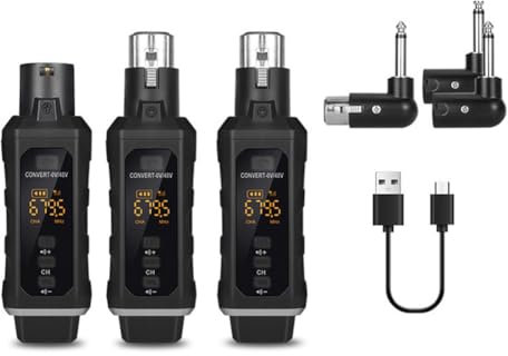 Muyilanc Adattatore XLR Condensatore 48V Trasmettitore Ricevitore Microfono Wireless per Microfono Dinamico Chitarra Mixer Audio