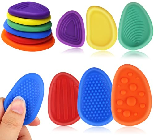 Juvuno 6 Pcs Sensory Stones, Textured Soft Fidget Toys for Kids Adults, Sensory Toys for Autism, Silicone Worry Stone Fidgets for School, Fidget Stress Toys for Anxiety Relief