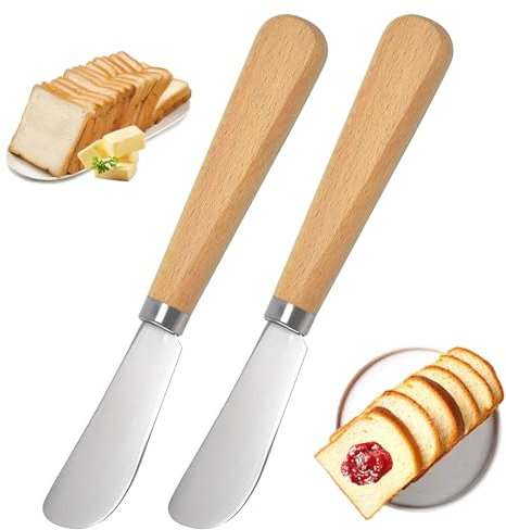 DAJING Butter Knife Spreader Set of 2, Wooden Handles, Durable Stainless Steel Blades, Smooth Spreading for Butter, Cream Cheese, Jam, Ideal for Bagels, Sandwiches, 7 Inches