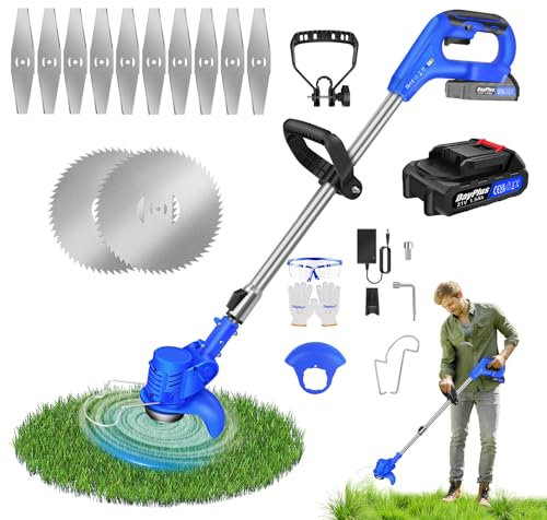 Cordless Strimmer,850W Metal Blade Cordless Strimmer,Grass Strimmer Lightweight 2.6kg Design,Telescopic Lightweight Grass Trimmer with 90° Head pivots,Complete Yard Tool Kit for Thick Grass & Bushes