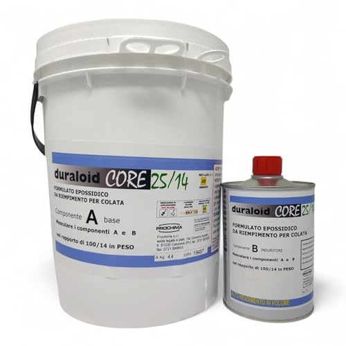 PROCHIMA Duraloid CORE 25/14 A+B – Resina Epossidica da Colata 5 kg – Grigia – Viscosità Controllata – Nessun Ritiro – Per Riempimenti Tecnici, Batterie, Piscine, Prototipi, Elettronica