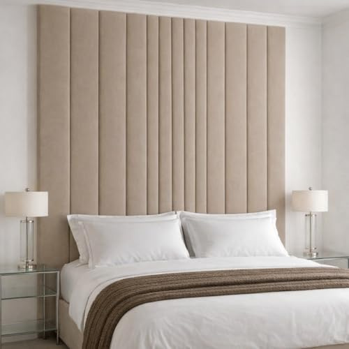 Spring Well Extra 127cm Tall Wall Mounted Upholstered Headboard, Plush Velvet Panelled Design, Single, Double, King & Super King Sizes (Silver, 5ft King-50''Tall) | Plush velvet