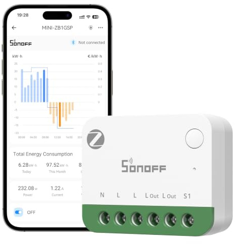 SONOFF MINI-ZB1GSP, Zigbee 3.0, Zigbee One PM, Smart Light Switch, Energy Monitoring, Zigbee Hub Needed, Neutral Required, Power Measuring, Smart Timer/Scene, Compatible with Home Assistant, 16A