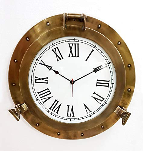 Antique Marine Brass Ship Porthole Clock 59.6 cm Nautical Wall Clock Home Decor