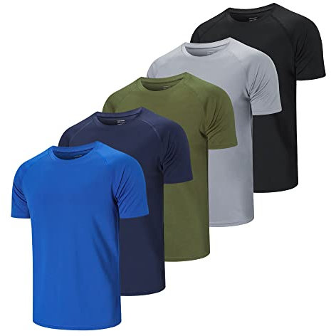 Cimic 5er Pack Sport Tshirts Herren Funktionsshirt Sportshirt Herren Kurzarm T Shirt Atmungsaktive Trainingsshirt Männer Fitness Gym Laufshirt Wandershirt Men Set (510-Black Grey Green Navy Blue-L)