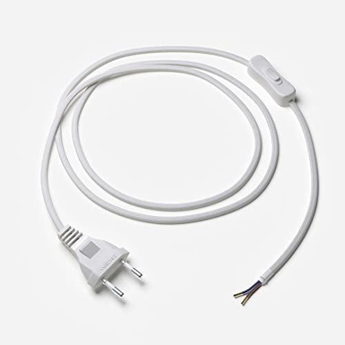 Lightstock Cavo di alimentazione in tessuto con spina europea e interruttore, 250 cm, 2 x 0,75 mm², bianco