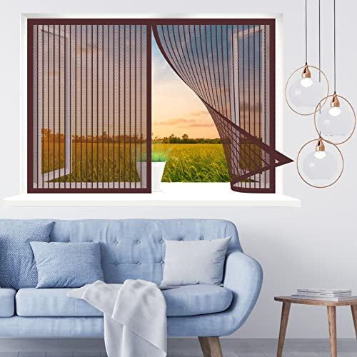 Magnet Fliegengitter Fenster, 75 x 200 cm Insektenschutz, Feines undurchdringliches Gitter, vollmagnetisch, schließt automatisch für Windows/Wohnzimmer Fenstern, Braun