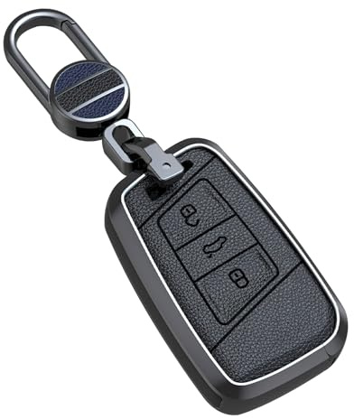 ontto Autoschlüssel Hülle Schlüsseletui Passt für VW Passat B8 Magotan Tiguan Golf für Skoda Kodiaq Superb A7 Keyless Go Schut Schlüsselhülle Metall Schlüsselcover Schlüsselanhänger 3 Tasten-Schwarz