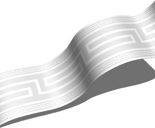 neukids 4 rotoli di carta da parati autoadesivi, bordo grigio chiaro con anagramma greco, bordi da parete, soggiorno, camera da letto, bagno, cucina, decorazione per soffitto