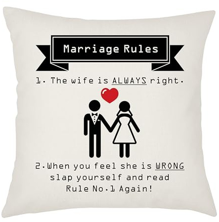 Weosan Marriage Rules Cushion Cover Funny for Couple Wife Husband Birthday Valentines Day Christmas for Her/Him 45x45 cm Pillow Cover Home Decor Marriage Humour (Marriage Rules)