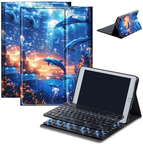 Tastaturhülle für Amazon Kindle Fire HD 8/HD 8 Plus (Version 2020, Version 10. und 2022, 12.), abnehmbare kabellose Bluetooth-Tastatur und automatische Sleep/Wake-Fire HD8-Hülle, Tastatur, Dolphin