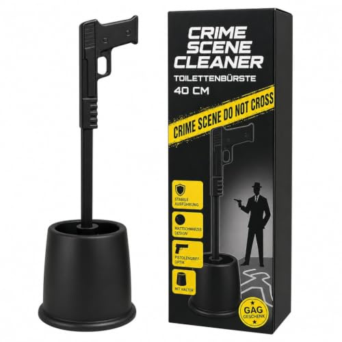 MIJOMA Toilettenbürste Crime Scene Cleaner – 40 cm | witziges WC-Bürsten-Set im Pistolen-Design, Kunststoff, Schwarz – originelles Bad-Accessoire, ideal als Gag