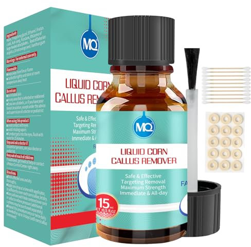 MQ Corn Remover Liquid Kit 15ML, Relieves Corn Pain and Foot Care, Corn Removers for Feet, Hands & Toes, Includes 15 Cushions and 10 Swabs