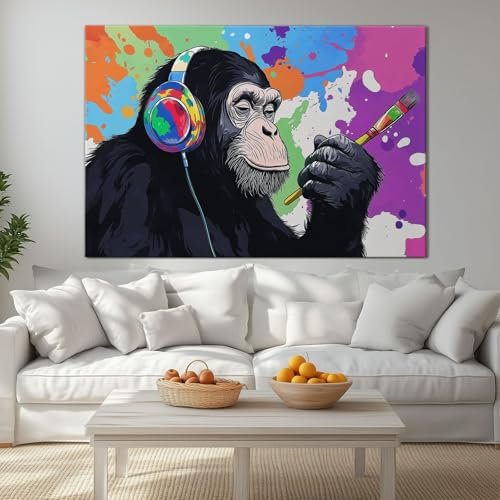 Peinture à l'huile Peinture Abstraite Affiche Toile Art Mural Peinture, Tableau sur Toile Peinture à L'Huile Avec Casque Gorille pour Décoration de Salon d'intérieur 120 x 60 cm (L x l) Sans Cadre