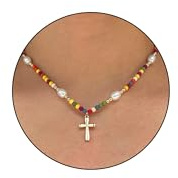 GLEZZA Cross Necklace-Colorful Beaded Women Teenage Choker Gifts