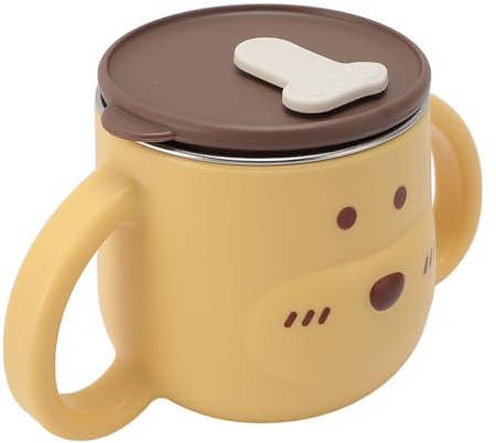 Riuulity Tazza Termica per Bambini con Cannuccia, Tazza per Latte per Bambini Carina in Acciaio Inossidabile 316L per Uso All'asilo, Doppio Manico per Che Bevono Cartoni Animati (YELLOW)
