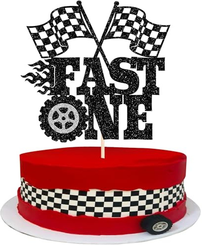 1 Packung Cars Tortendeko Auto Happy Birthday Fast One Cake Topper Karierter Flagge Rennwagen Kuchen Deko für Jungen Mädchen Geburtstag Auto Thema Baby Dusche Party Kuchen Dekorationen