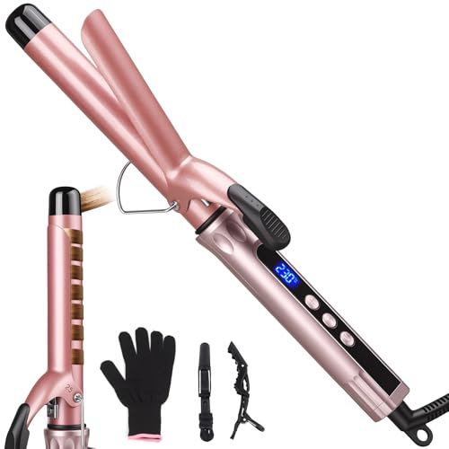 JAETON 25mm Curling Tong, Hair Curler for Natural Waves and Curls 100-230℃ | Curling Wand with Clamp, New Upgraded Ceramic Curling Iron for Long Hair