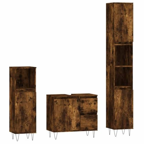 Jkghdrt Mobiletto da bagno da 3 pezzi in legno in affumicatura per il vostro bagno con pratico spazio e design moderno