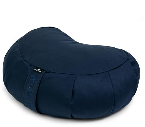 Yoga Studio YS/EU CRES/Cushion/Nvy, Europeo Organic Mezzaluna Zafu – 42 x 13 x 18 cm Meditazione Pouf con Copertura in Cotone, Grano saraceno Yoga-Navy Unisex-Adulto, Marina Militare, Standard