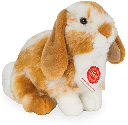 Teddy Hermann 93723 Hase Widder-Kaninchen sitzend Hellbraun/weiß gescheckt 20 cm, Kuscheltier mit idealem Recyclinganteil (Füllmaterial)
