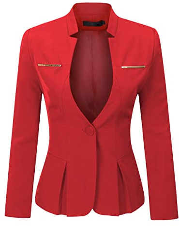 YYNUDA Blazer Femme Elegant Fit Veste de Costume avec Un Bouton pour Femme Rouge XXL