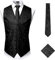PARKLEES Klassische Herren-Weste, 3-teilig, Paisleymuster, Krawatte, Einstecktuch, Set, Hochzeit, Abschlussball, Party, Weste für Anzug oder Smoking, Schwarz , XL