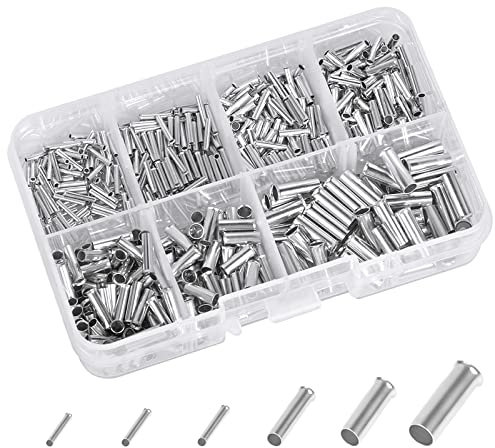 600 Pcs 10-22 AWG Embouts de Câble Non Isolés Connecteurs Bout à Bout Bornes Sertir Cosses Non Isolés Kit de Terminaison de Sertissage En Cuivre pour Projets D'électrique, 0.5/0.75/1.0/1.5/2.5/4/6 mm²