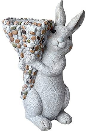 Liudan Garden Statue Outdoor Simulation Rabbit Decoration Flowerpot Animal Sculpture Back Basket Decorative Potted Garden Gardening Decor Balcony Terrace Lawn Ornament Garden Figurine (Color : B)
