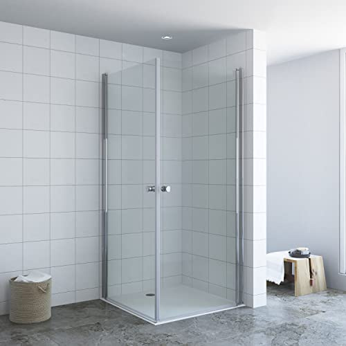Duschkabine Eckeinstieg 100x90 x 197 cm Pendeltüren Schwingtüren Drehtüren Eckdusche Duschwand Glas Duschabtrennung rahmenlos für Duschwanne oder Bodengleiche Dusche Echtglas 6 mm Nanobeschichtung