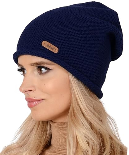 Alur Mütze Damen Beanie Wintermütze Strickmütze - Warme Elastisch Elegant Winter Mütze EKO - Weiches Garn Stilvoll Universell Warm (Marine)