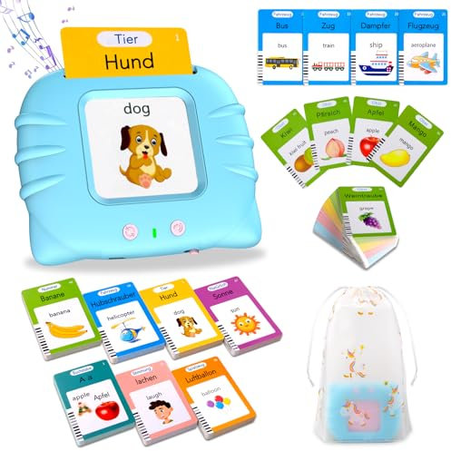 Sprechende Flash-Karten, Standard Deutsch-255 Blätter 510 Wörter, Sprechende Flash Karten Lernspielzeug für Kleinkinder 2-4 Jahre Alt, Interaktive Spielzeug für Jungen Mädchen Blau