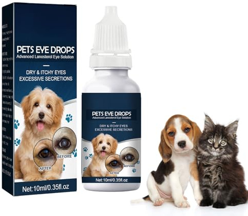 Pet Eye Drops,Pet Eye Drops For Cats And Dogs To Remove,Lubricating Eye Drops for Pet,Tear Stain Remover For Dogs & Cats,Eye Itching Relief Potion for Pets,Care And Cleaning Around The Eyes,10 ml