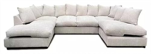 Bliss Furniture's Jumbo Cord U-Shaped Cord Sofa - Large Modular Sofa with Memory Foam Seating & Removable Cushion Covers - Seats 6-7 People - Ideal U-Shape for Living Room (Cream, Scatter Back)