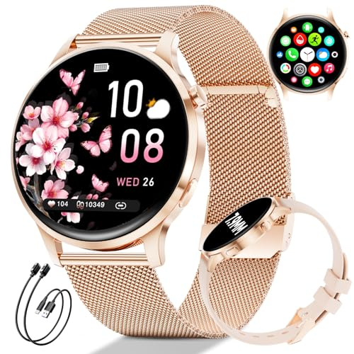 Montre Connectée Femme, Écran AMOLED 1,32 Ultra-fin Elégante Montre Femmes avec 2 Bracelets & 2 Câbles, 116 Modes Sport, Suivi du Cycle/Fréquence Cardiaque/Sommeil pour Android iOS, IP68, FV23-D