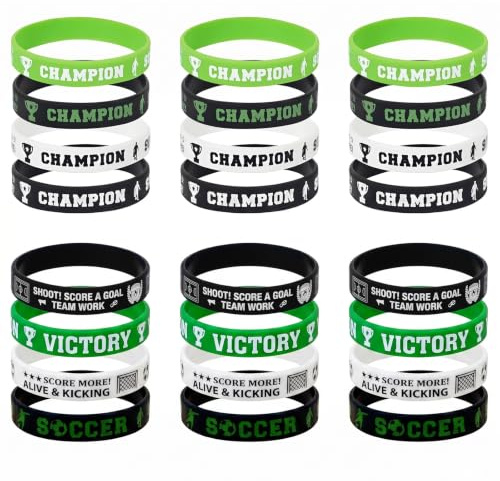 ITCGOB 24 Pulseras de Fútbol de Silicona para Niños, Brazaletes Deportivos en 2 Estilos para Regalos de Cumpleaños, Detalles de Fiesta Temática, Relleno de Piñatas y Eventos Escolares, Pack de 24