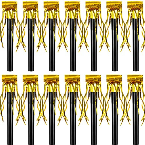 Skylety 18 Party Blower Noisemakers Glitter Birthday Noise Maker Squawkers Blowouts Whistles Fringed for Sport Events Musical Blowouts for Wedding 2026 Grad Party Supplies (Gold)
