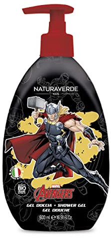 Naturaverde | Kids Marvel Avengers Duschgel för barn, Thor, barnhygienprodukter, med extrakt av ringblomma och kamomill BIO, 500 ml