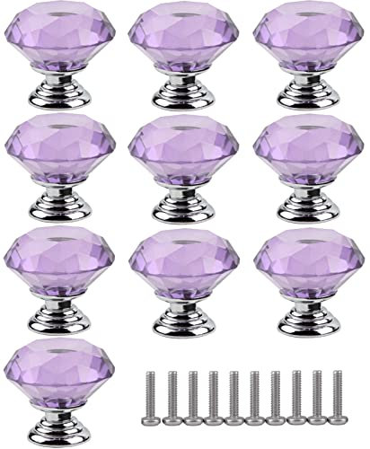 ZESLIV 10 Stk Möbelknöpfe 40mm Möbelgriffe Kristall Strass Lila Schubladenknopf Schrankgriff Möbelknopf Kinderzimmer Möbelknauf
